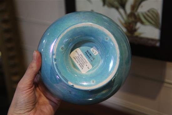 A Ruskin pottery pale blue souffle glazed bowl and cover height 18cm